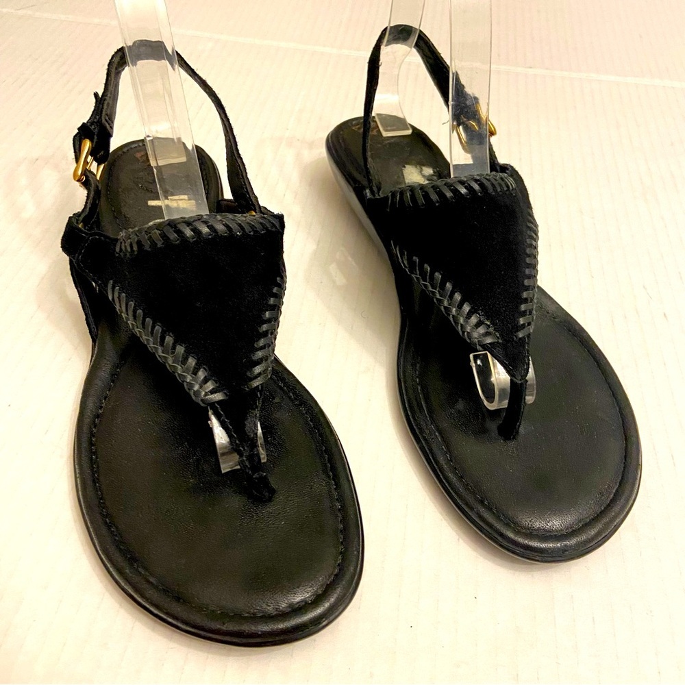 Johnston and Murphy Women’s Genuine Leather Black Suede Ankle Closure Sandals. - Picture 4 of 9